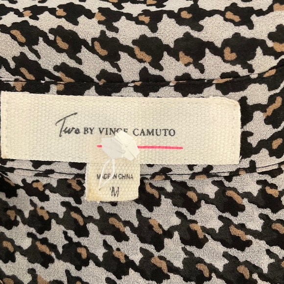 Vince Camuto Sheer Houndstooth Blouse medium button down career black neutral M - Picture 9 of 12